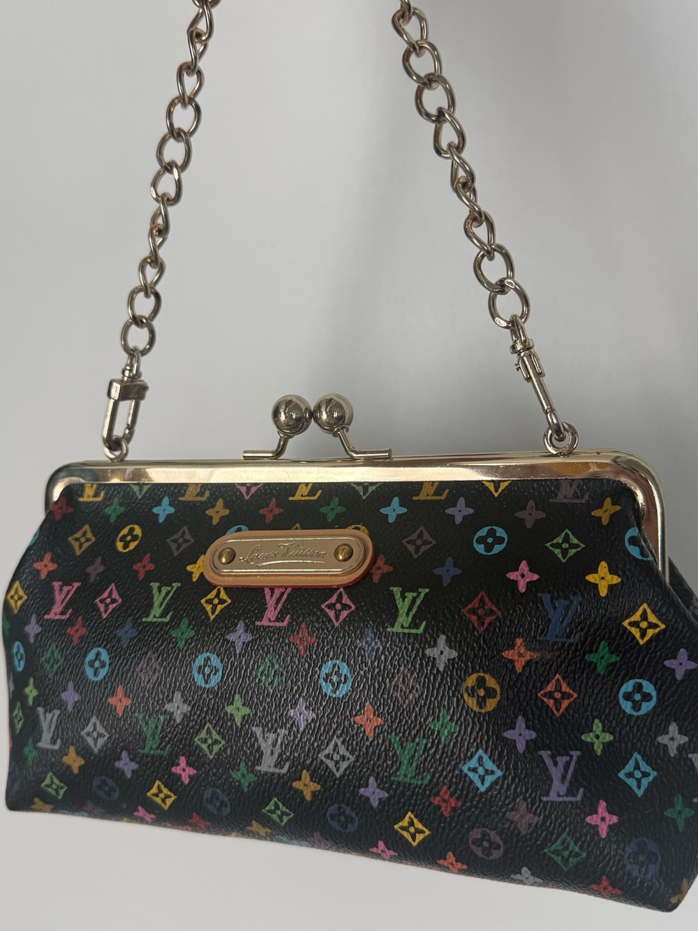 Louis Vuitton Murakami Black Multicolore Monogram Kiss-Lock Chain Clutch/Wallet